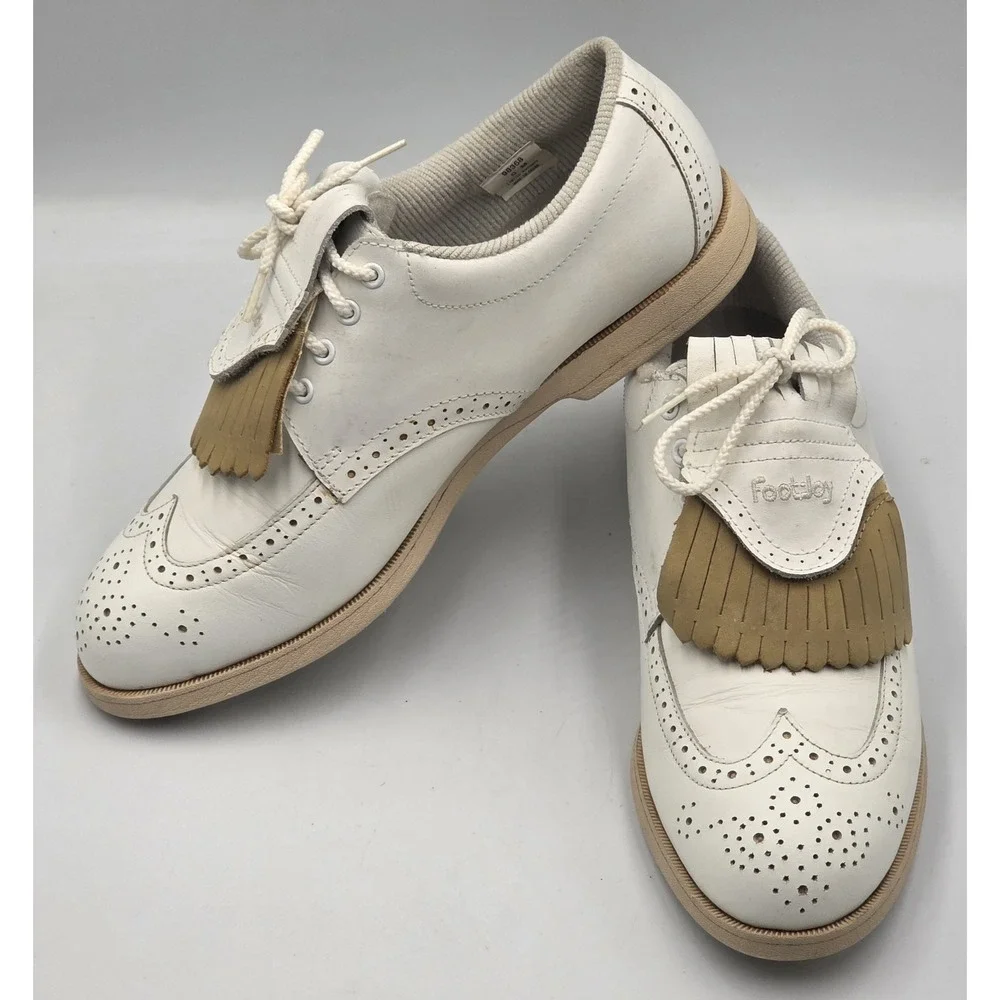 FootJoy SoftJoys 98368 Womens 9M Wingtip Golf Shoes White Tan Leather Vintage